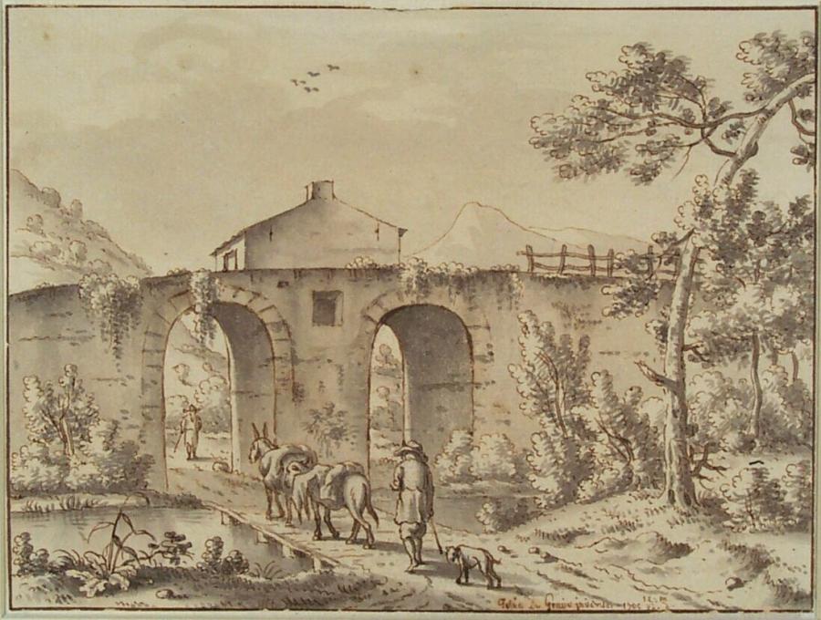 Italiaans landschap met een dubbele stadspoort