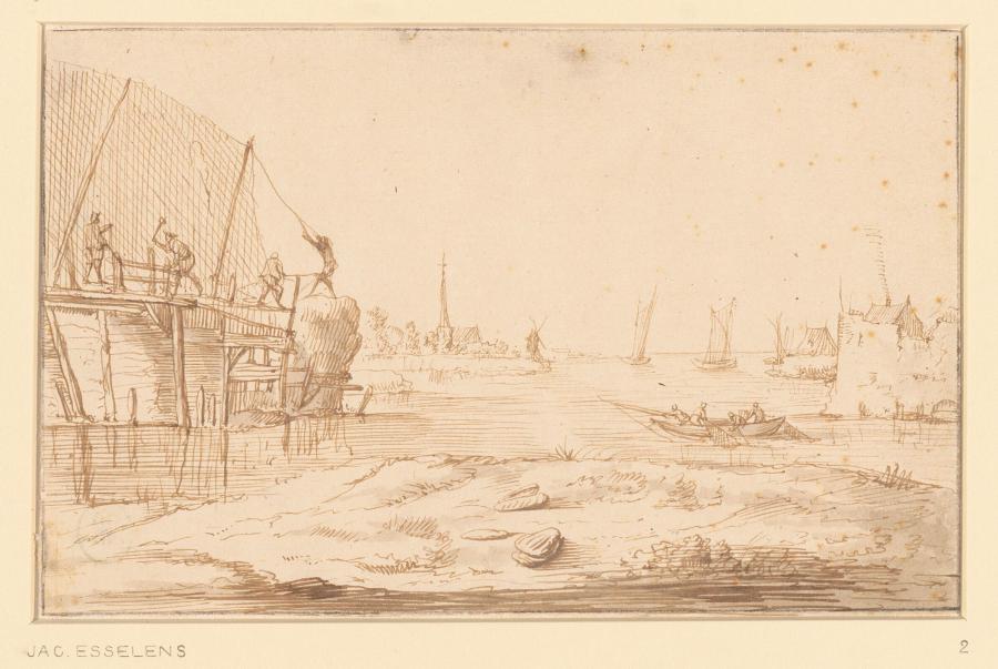 Riviergezicht met een bouwplaats