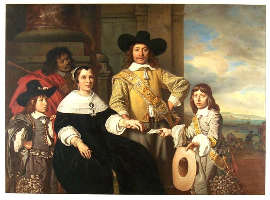 Family Portrait of Rijcklof Volckertsz van Goens (1619-1682), Governor-General of the Dutch East India Company (VOC) and His Wife Jacobina Bartholomeusz, with Two Children and a Servant, after a painting by Bartolomeus van der Helst from 1656 (destroyed i