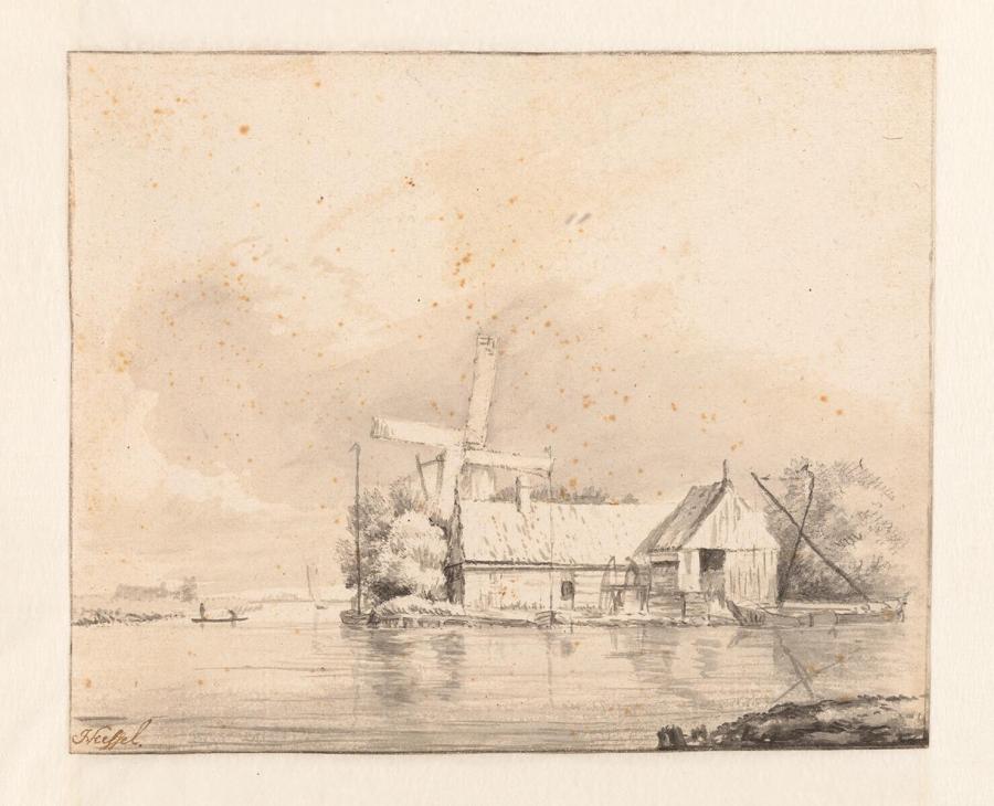 A River View with Windmill (the Omval on the Amstel?)