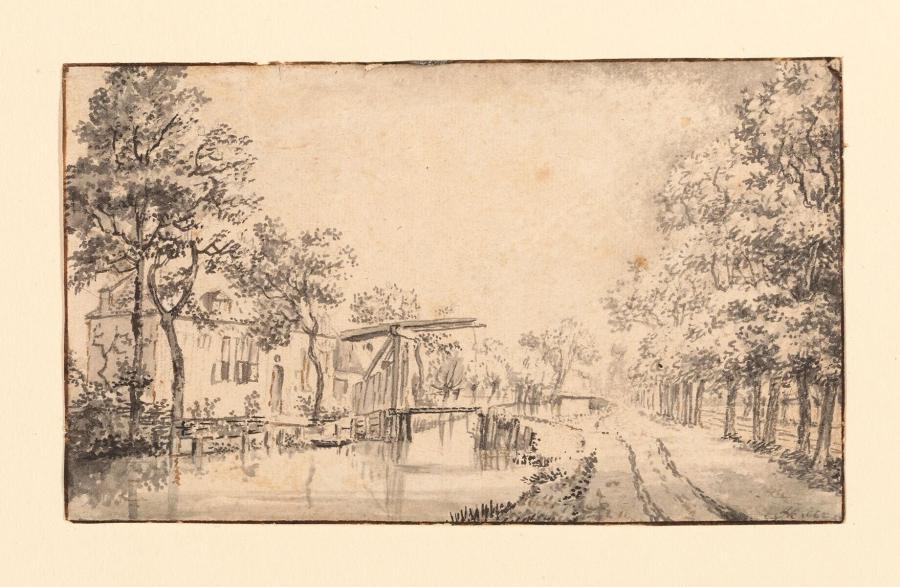 A Road Along a Village Canal, on the Left a Mansion and a Lift Bridge