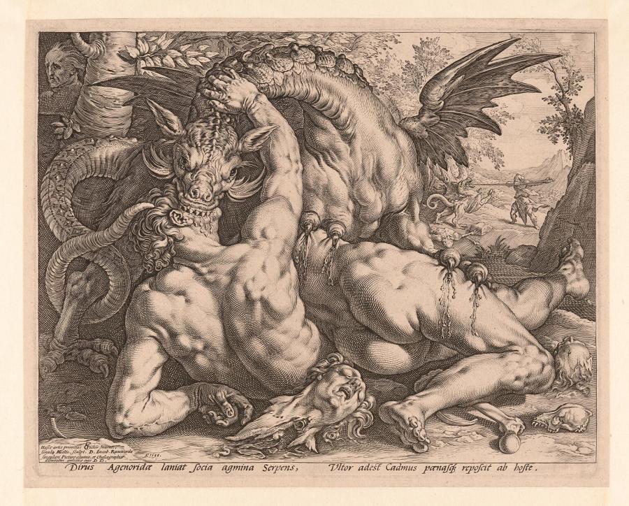 Een draak verslindt de metgezellen van Cadmus