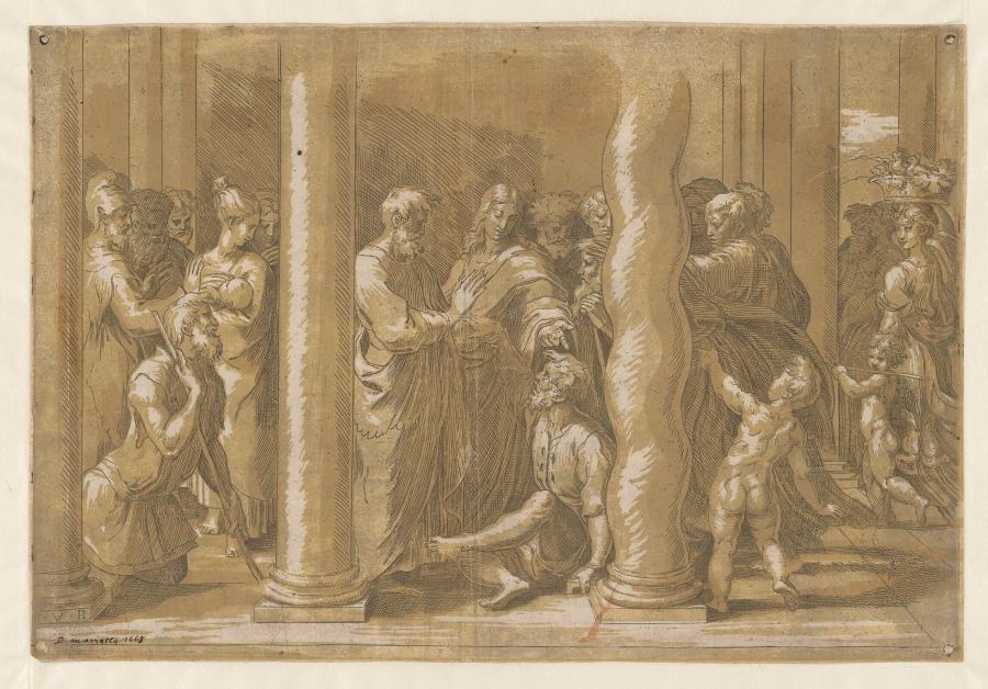 Petrus en Johannes genezen een lamme bij de Schone Poort