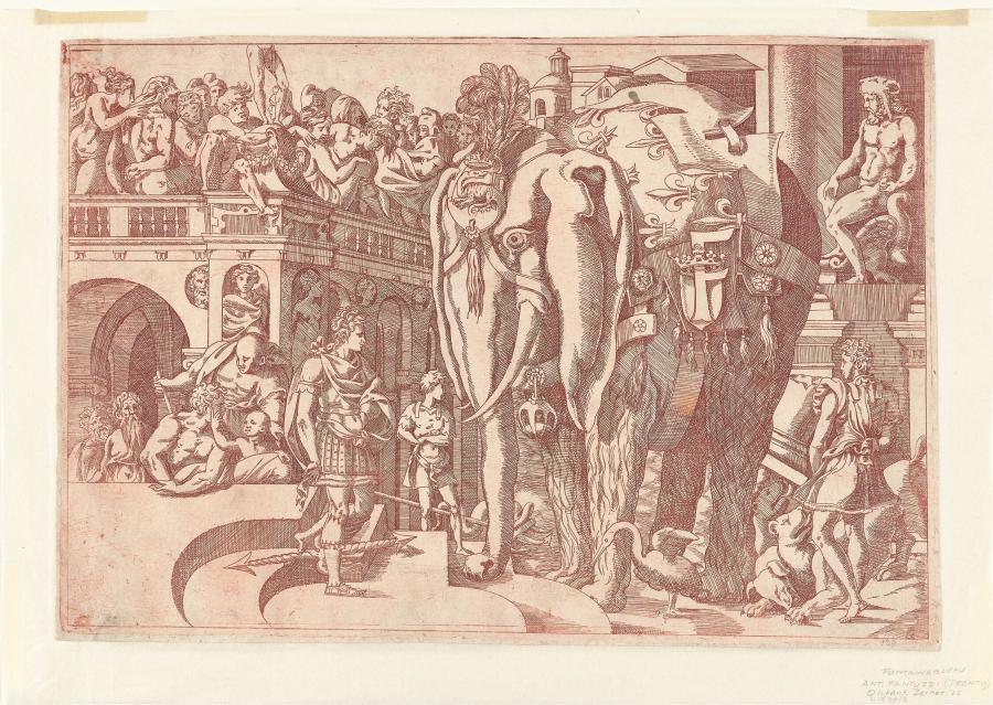 De opgetuigde olifant