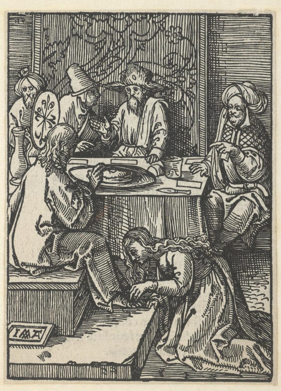 Maria Magdalena zalft de voeten van Christus tijdens het gastmaal van Simon van Bethanië