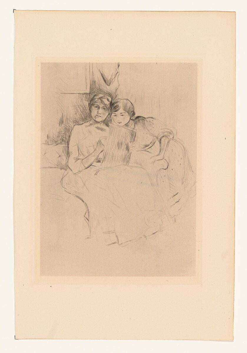 Self-portrait, drawing, with her Daughter Julie Manet