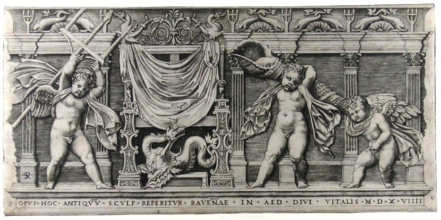 Antiek reliëf met drie cupido's
