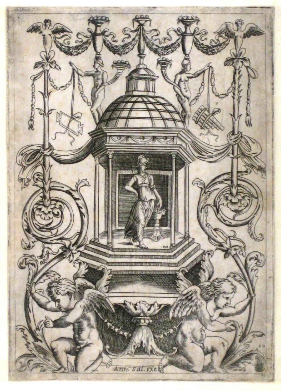 Ornamentprent met Pallas Athene