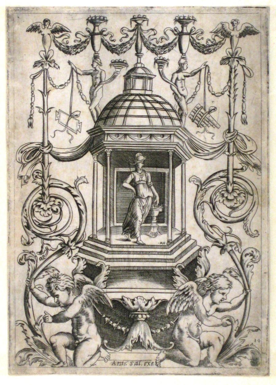 Ornamentprent met Pallas Athene