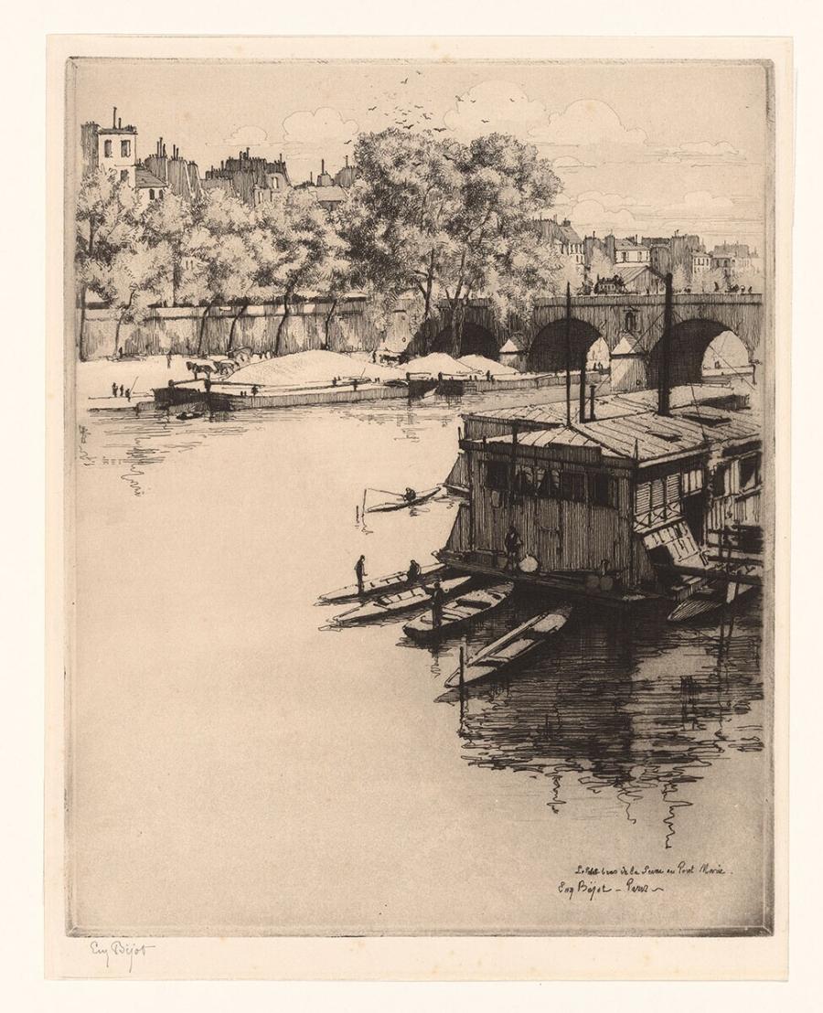 De kleine zijtak van de Seine bij de Pont Marie, Parijs