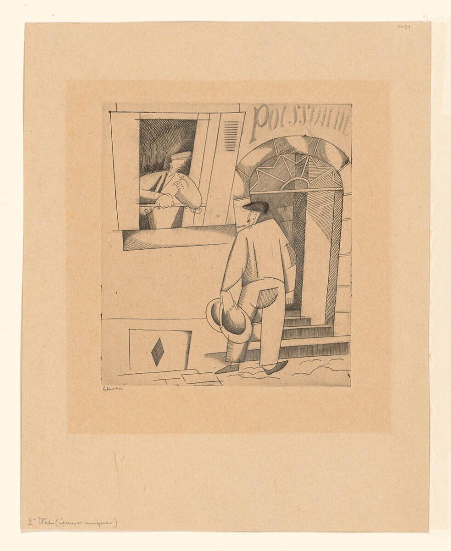 Two Men in Conversation, one leaning out of a Window