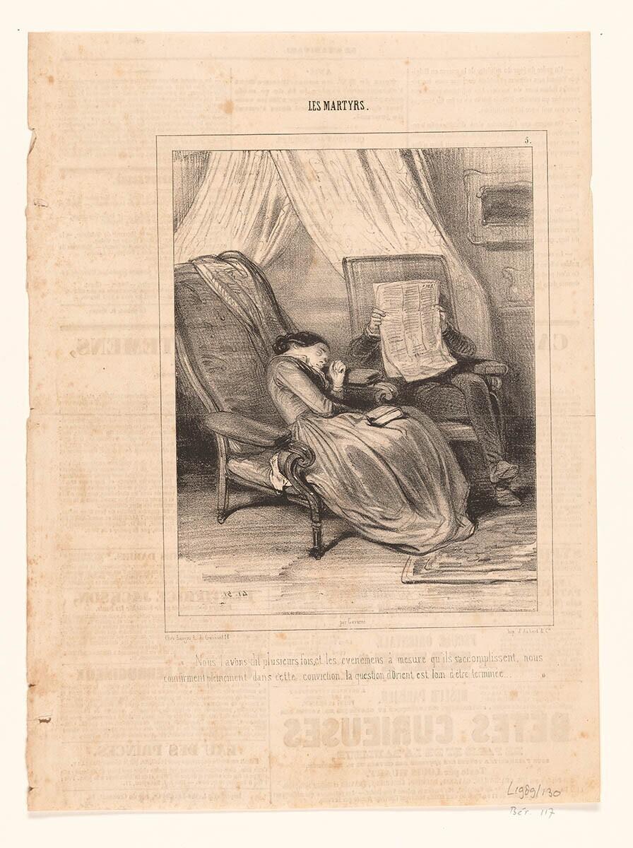 Slapende vrouw en lezende man in een slaapkamer