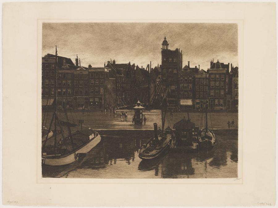 View on Damrak in Amsterdam, with Two Quays and a Pit