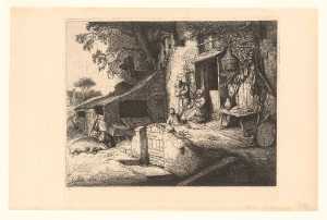 peasant-family-outside-a-house-the-woman-spins-wool