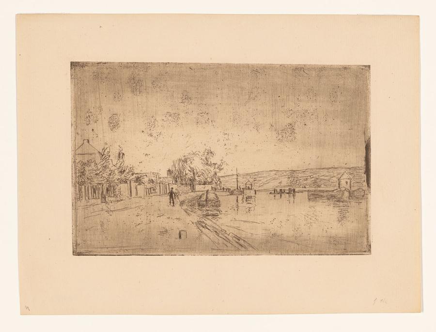 View of the Loing River with Boats from the Bank