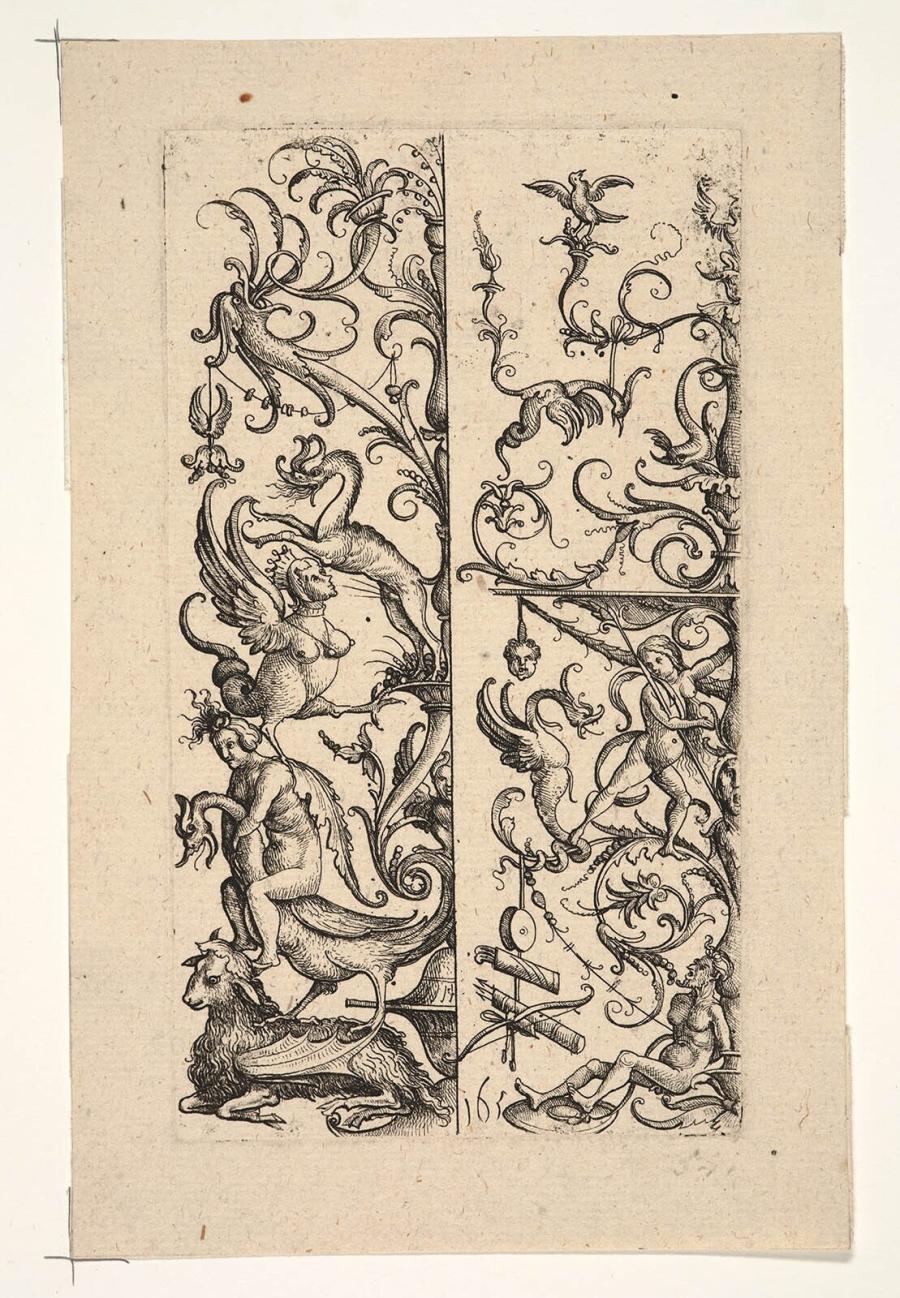 Two half candelabras with fantasy creatures