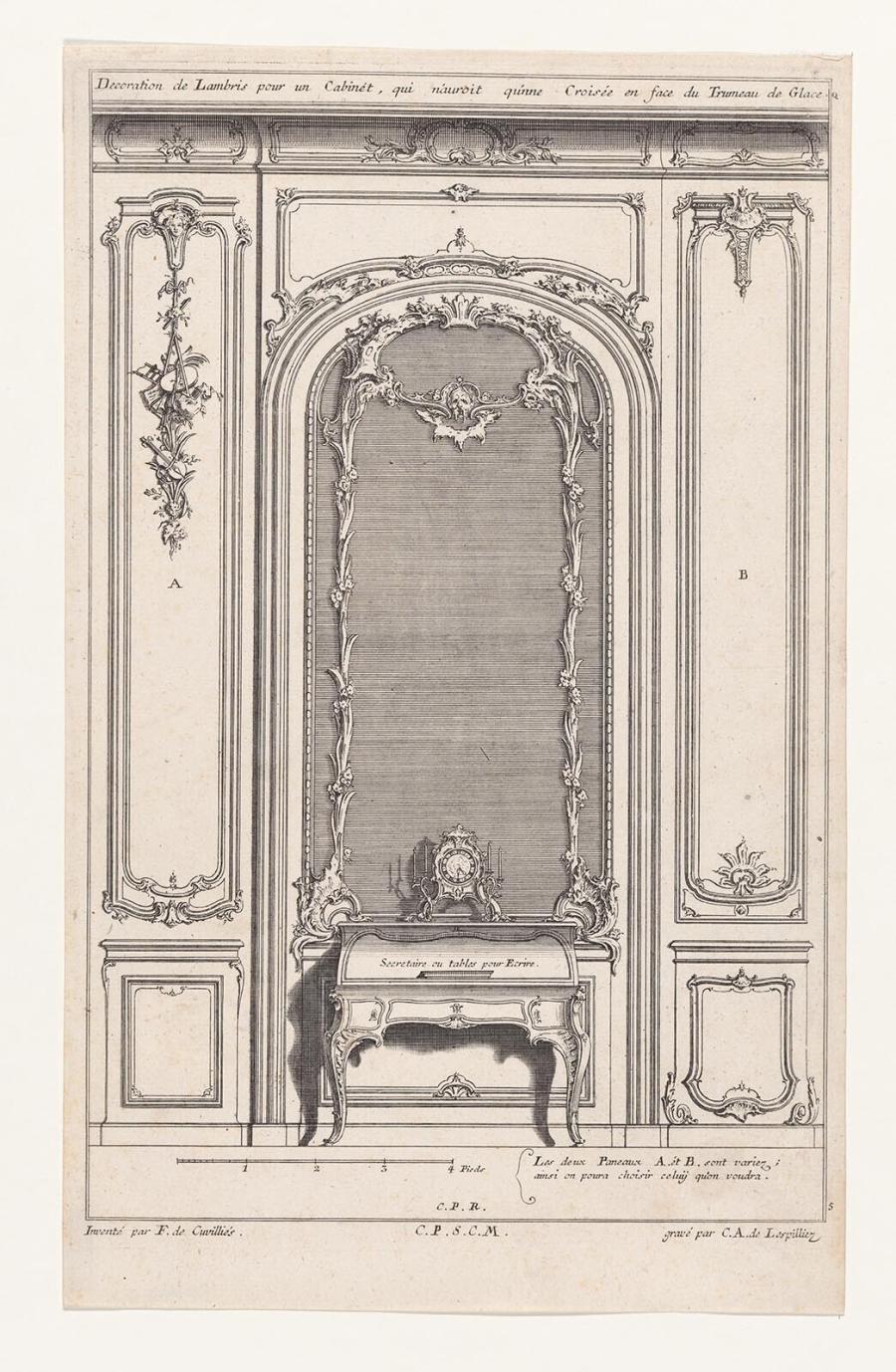 Wall Decoration with Secretary Desk and Clock