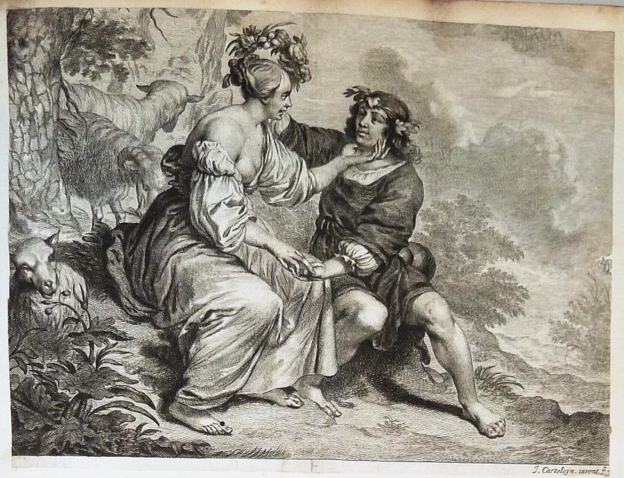 Herder en herderin in een landschap