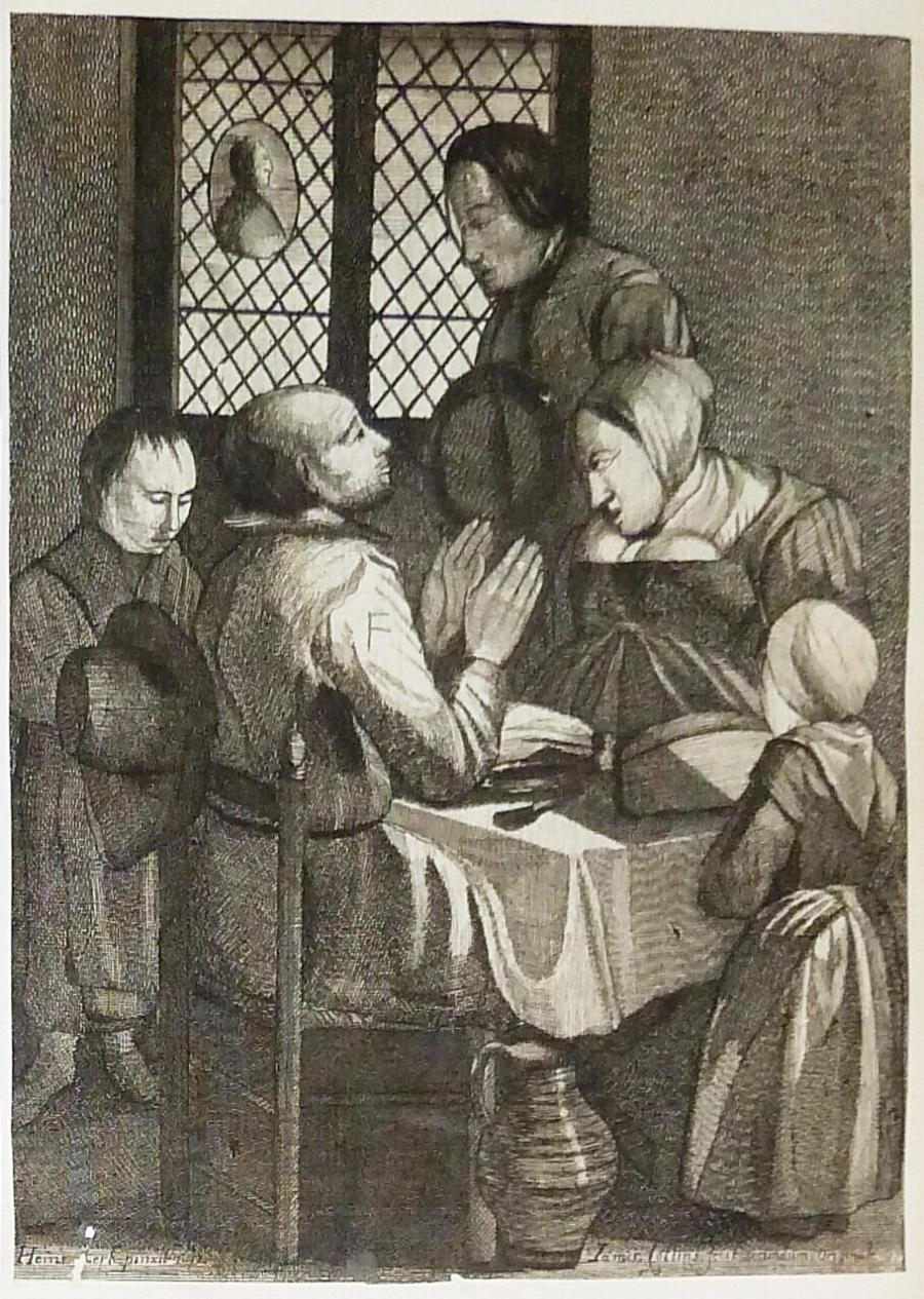 Quaker familie in gebed