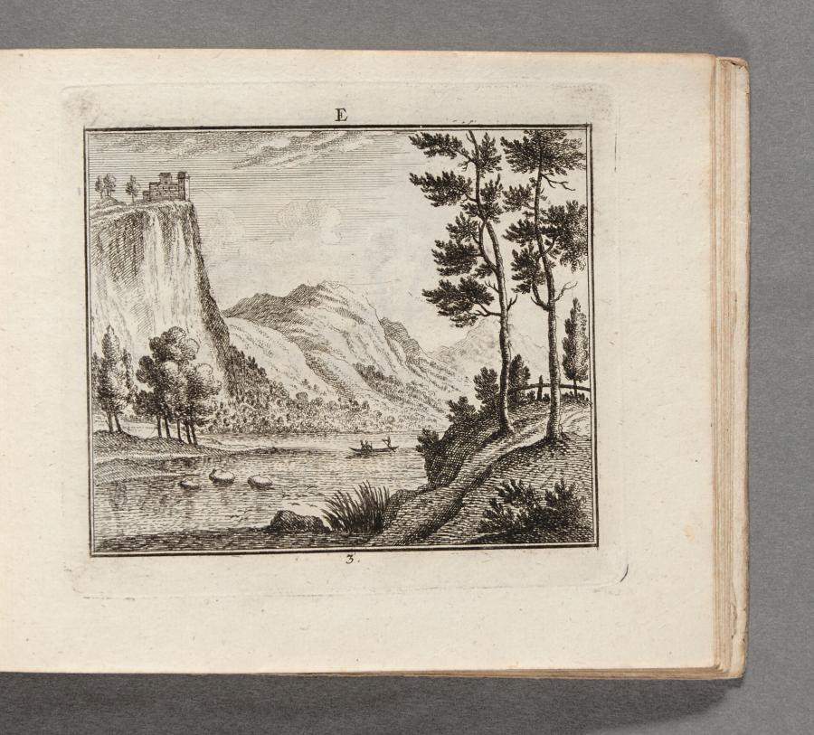 Mountain Landscape with Three Men in a Boat on a Lake