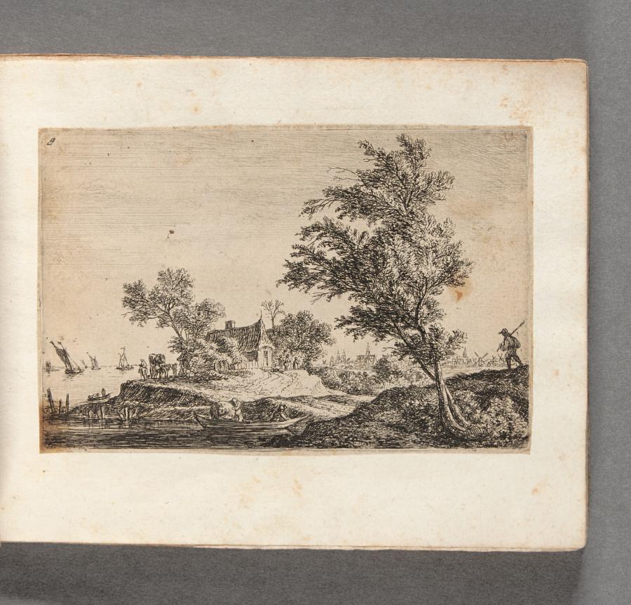 A Traveller Passing Two Large Trees