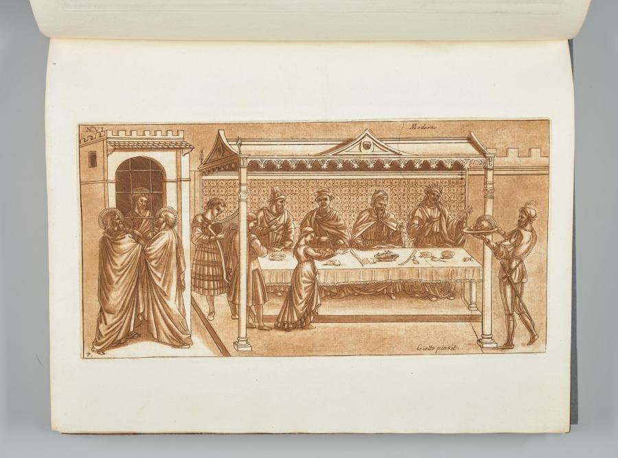 Johannes de Doper bezocht in de gevangenis door twee apostelen en het feest van Herodes uit 'Pictures of Giotto in the Church of the Carmelites'