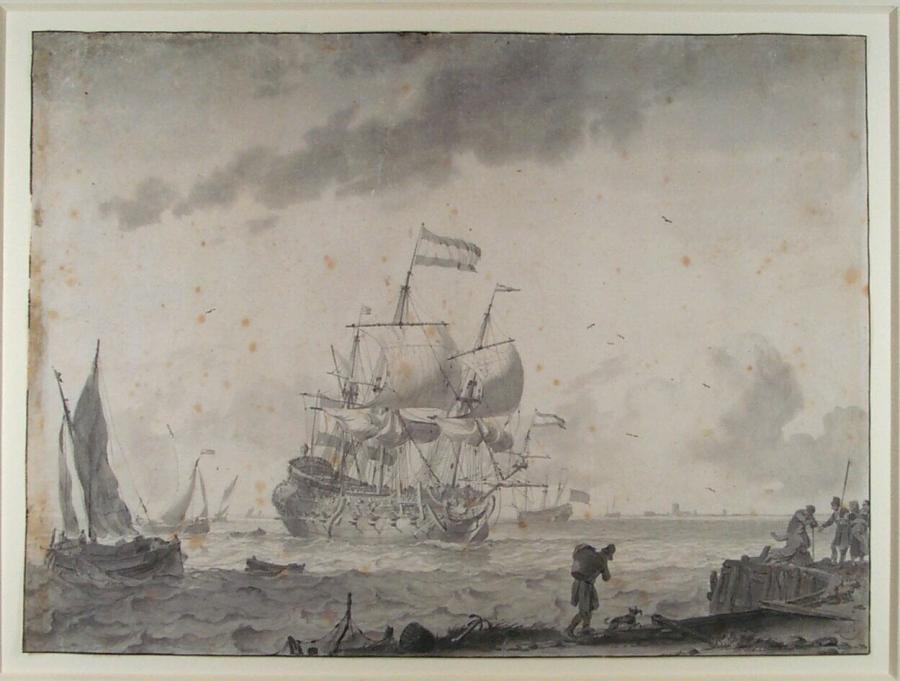 A Frigate Sails into a Port