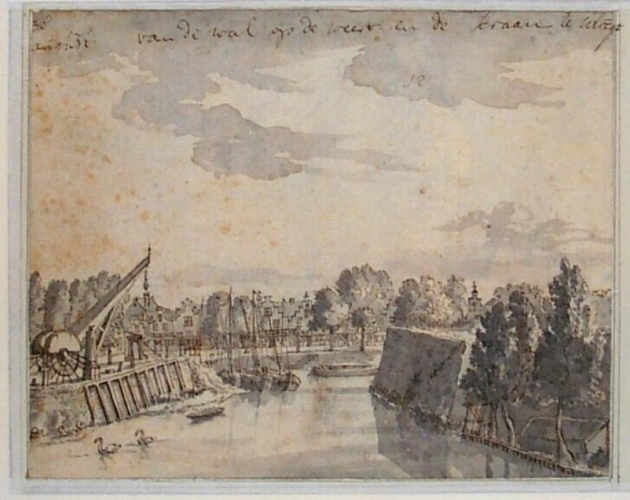 De Utrechtse stadsbuitengracht bij het bastion Morgenster en de Bemuurde Weerd, met de Keulse Kraan