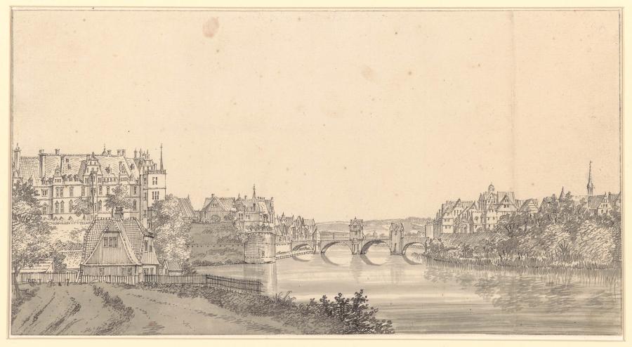 Gezicht op de stad Kassel aan de rivier de Fulda (deelstaat Hessen, Duitsland)