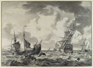 schepen-in-een-woelige-zee-aan-de-kust
