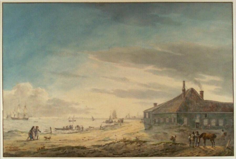 Strandgezicht bij Den Helder met logement 'Het wapen van Haarlem' (Provincie Noord-Holland)