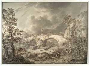 landschap-met-vervallen-brug-en-ruiters