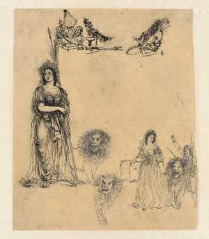 study-sheet-with-women-lions-and-musical-instruments