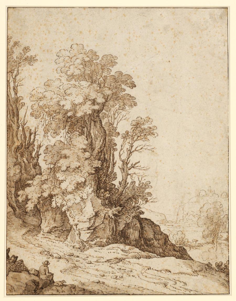 Rotslandschap met een rustende figuur