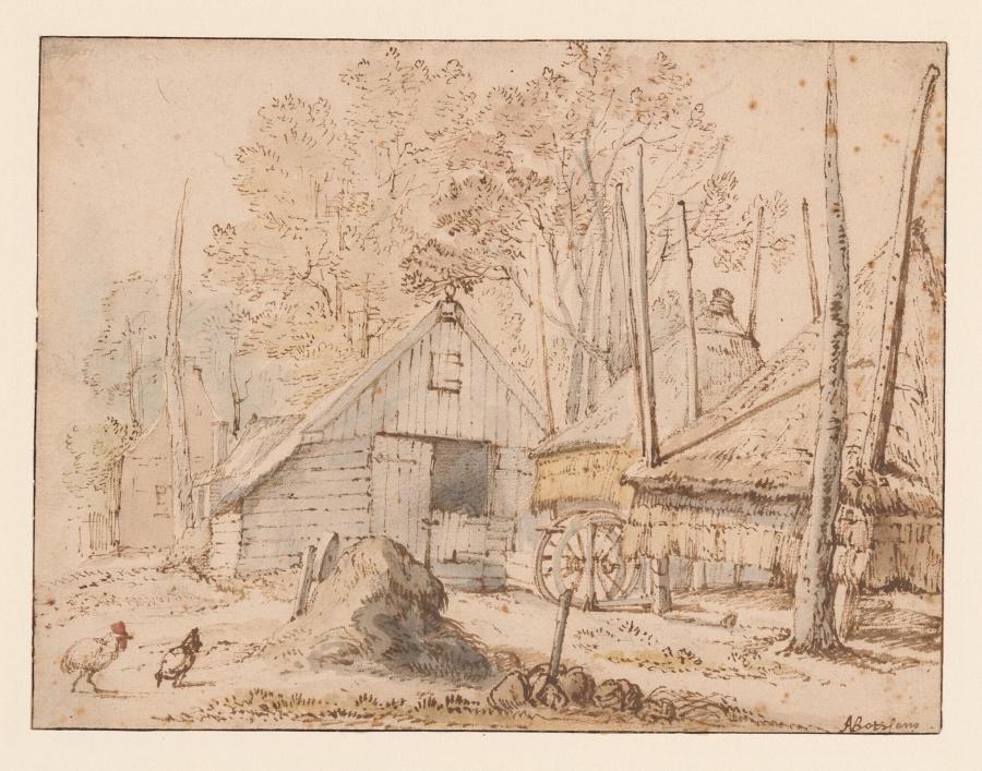 Farmhouse with Barn and Hay Barracks