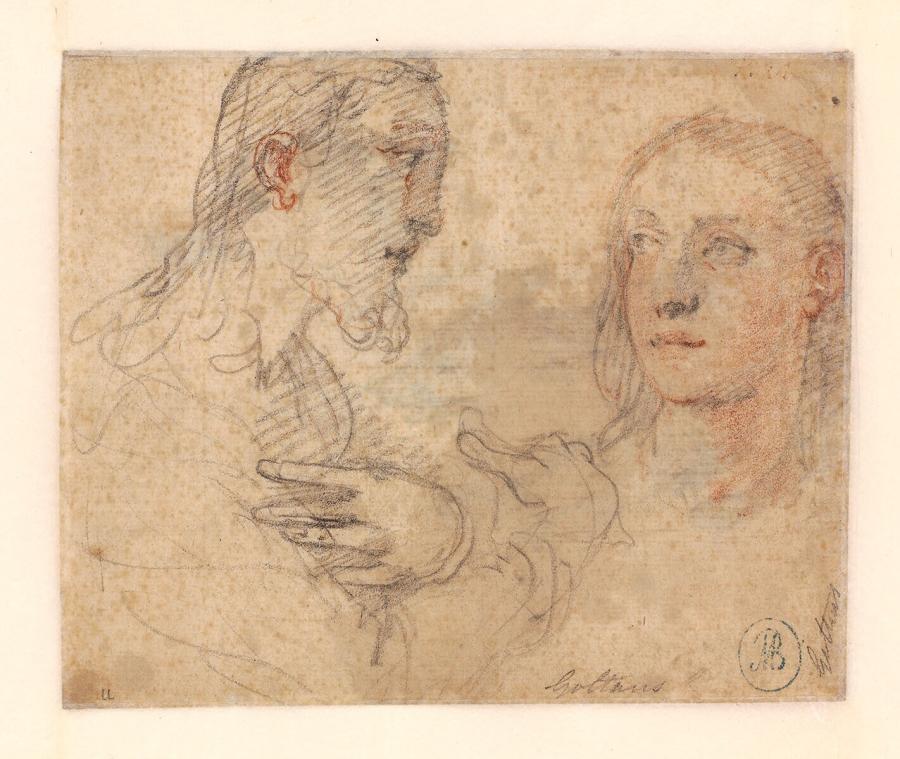 Studies of a Bearded Man with His Hands Crossed and Another Head