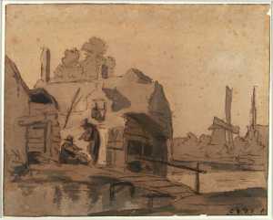 cottages-with-a-bridge-and-a-windmill