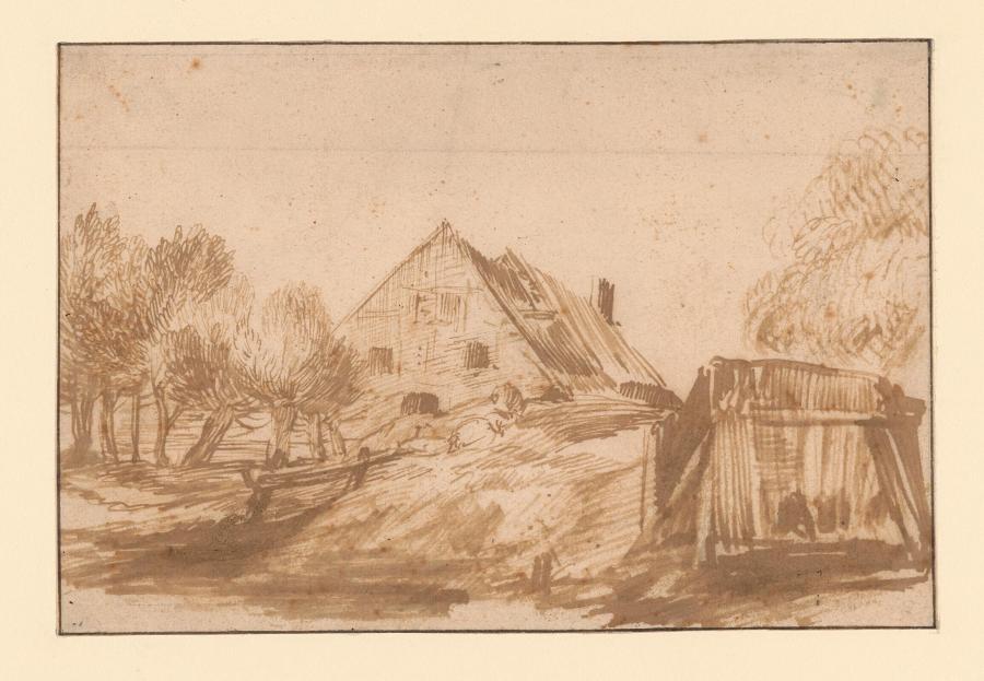 Farm with Willow Trees and a Small Bridge