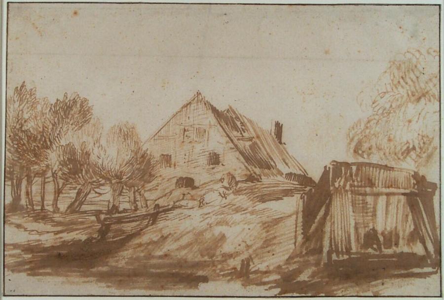 Farm with Willow Trees and a Small Bridge