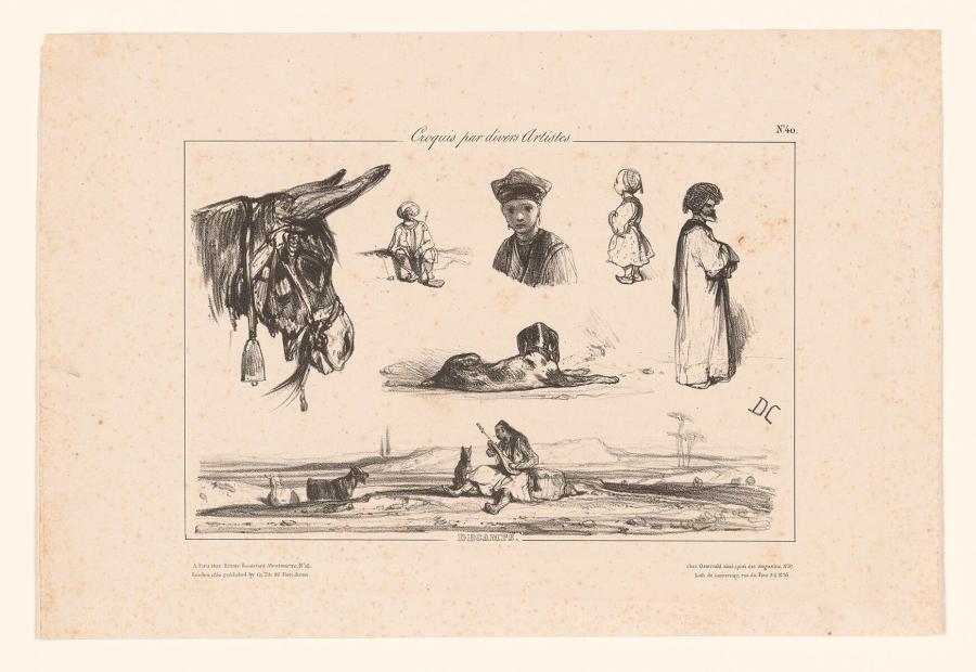 Donkey Head, Figures and Man with Lute