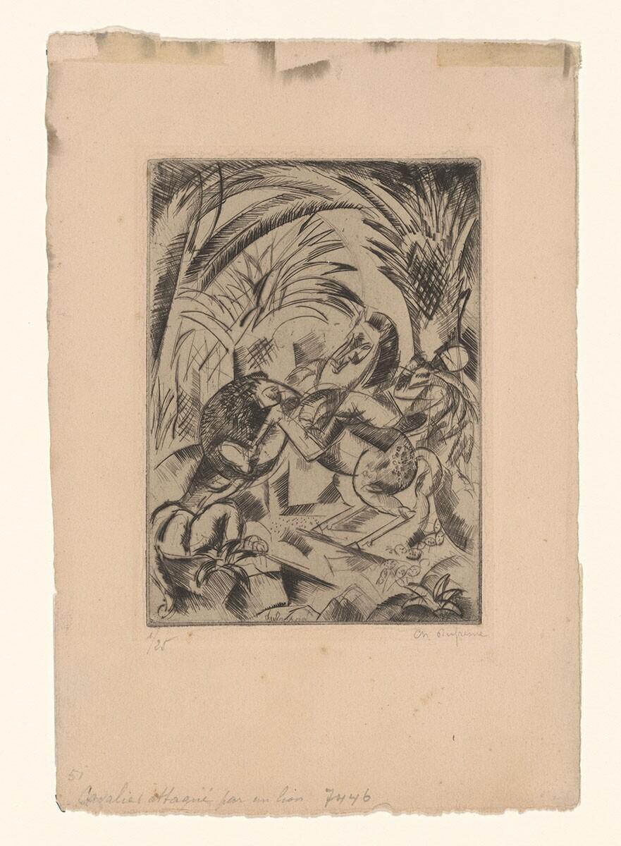 Horseman attacked by a Lion
