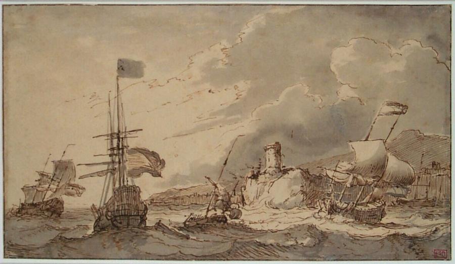 Ships on Rough Water Off a Rocky Coast