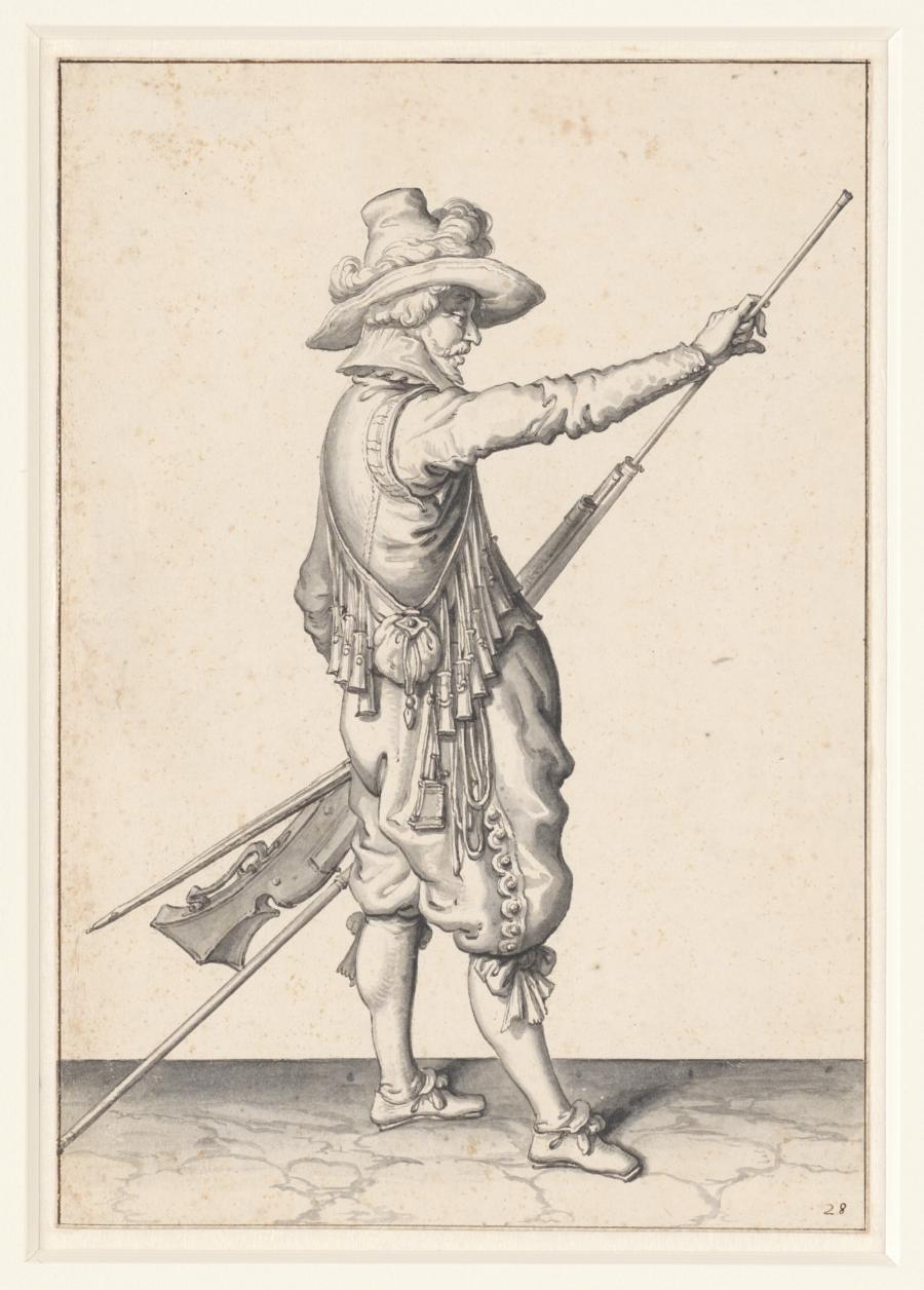Soldaat die zijn musket laadt