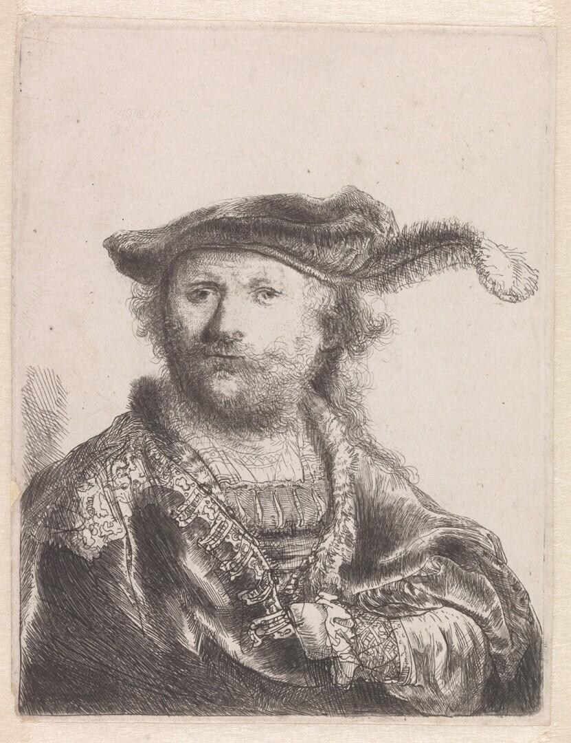 Zelfportret met gepluimde baret