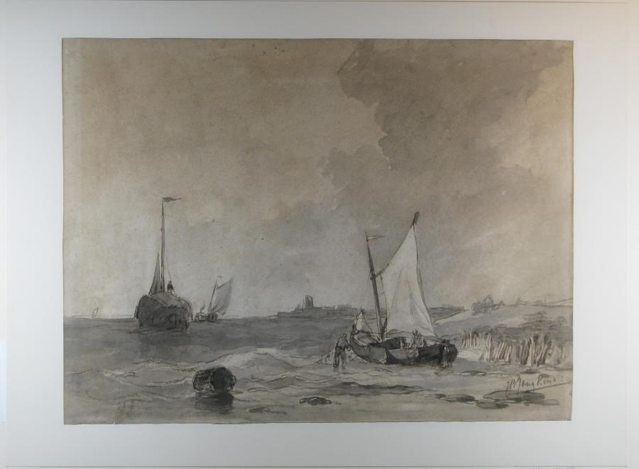 Coastal View with Sailing Dinghy on the Beach
