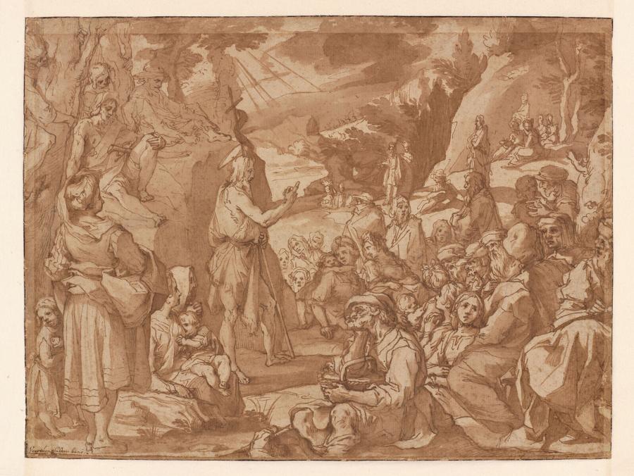De heilige Johannes de Doper predikt in de woestijn