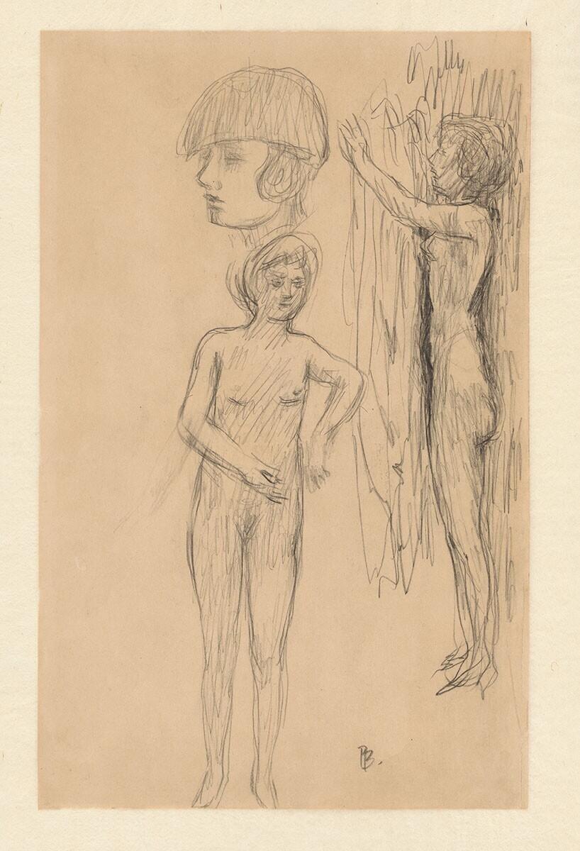 Studies of Two Standing Figures and a Head