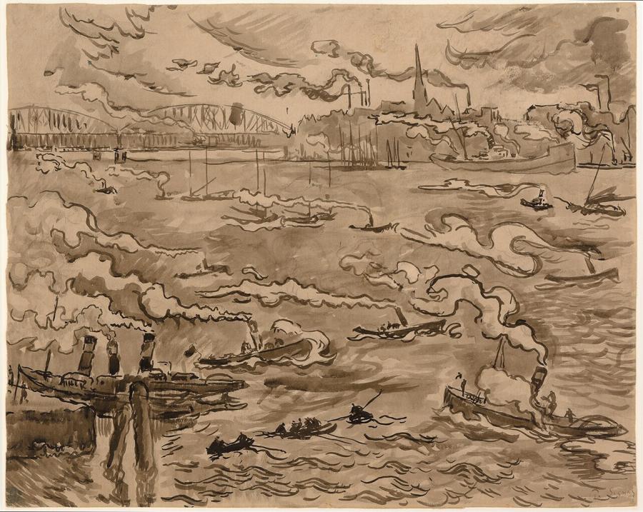 De Maas met de haven van Rotterdam ('les Fumées')