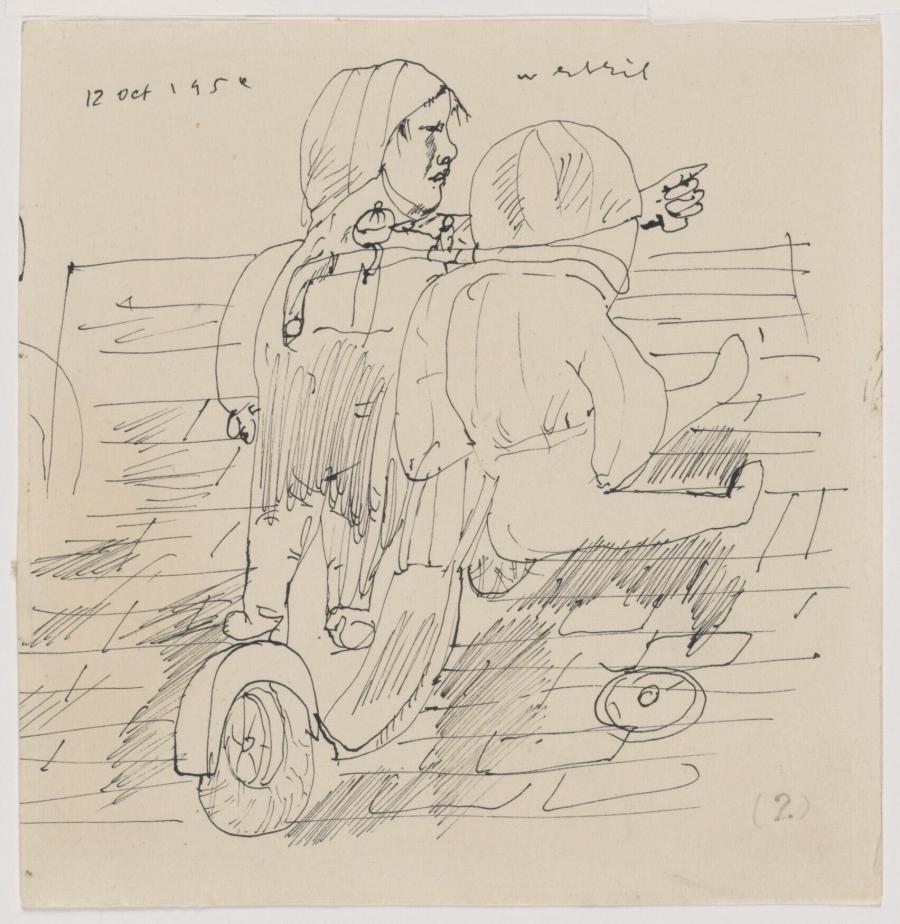 Boys with scooter in street