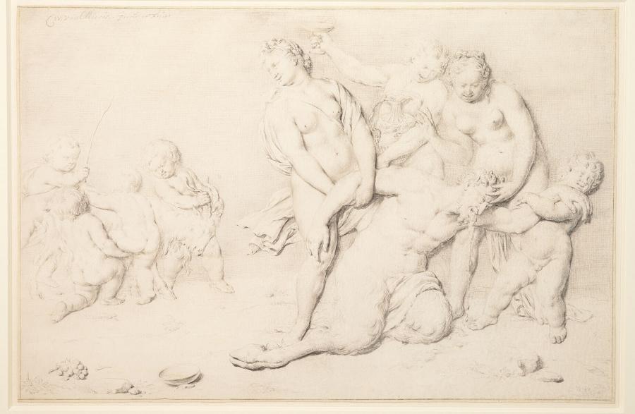 Bacchanaal met een dronken satyr (voortekening voor een reliëfvoorstelling op een tuinvaas)
